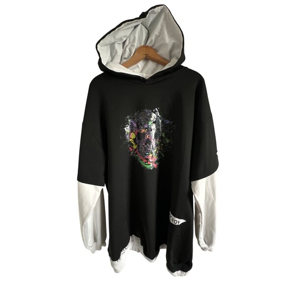 Graffiti Skull Hoodie Sweatshirt Black & White Purple Chicvoy Graphic Cotton XL - Picture 5 of 7